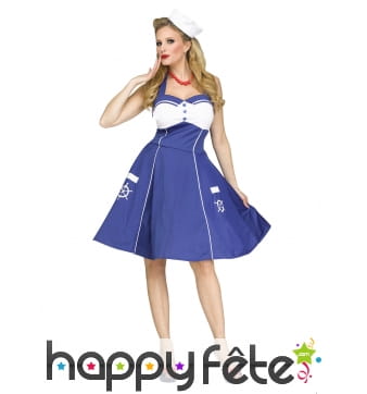 Robe marin bleue type années 50 et coiffe