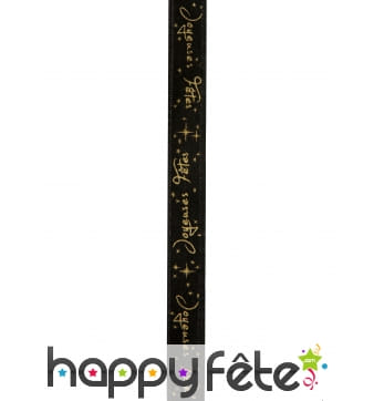 Ruban noir Joyeuses fêtes doré de 1cm x 5m