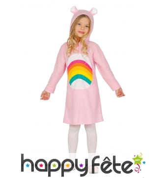 Robe rose avec capuche motif arc-en-ciel