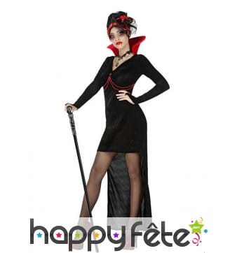 Robe sexy de vampire noire avec traine et haut col