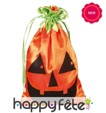 Sac citrouille pour bonbons de Halloween, 20cm