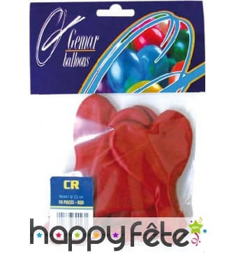 Sachet de 10 ballons coeur rouge