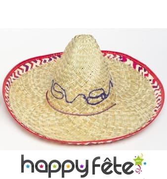 Sombrero en paille pour adulte avec liseré rouge