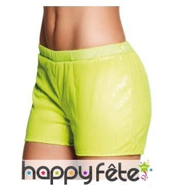 Short jaune fluo à sequins