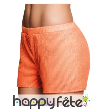 Short orange recouvert de sequins, pour femme