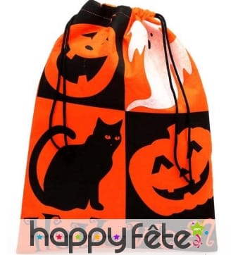 Sac pour bonbons motifs chat et citrouille