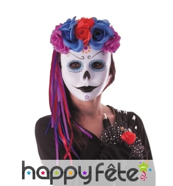 Serre-tête de roses colorées Dia de los muertos