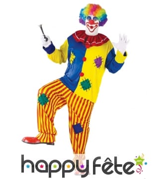 Tenue colorée de clown rapiécé pour homme