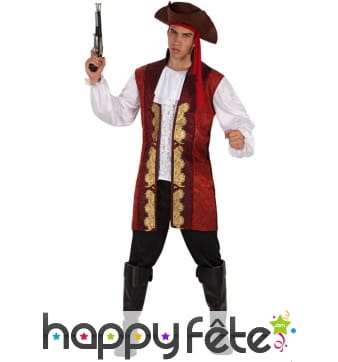 Tenue de capitaine pirate rouge brodé