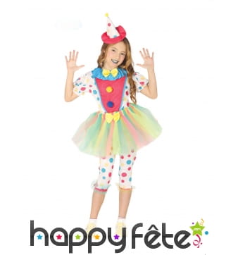 Tenue de clown à pois avec tutu et chapeau, enfant