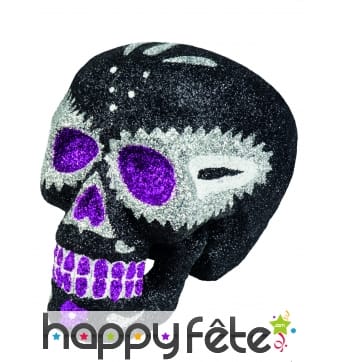 Tête de mort noire pailletée Dia de los muertos