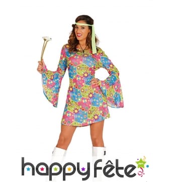 Tenue hippie courte motifs psychédélique femme