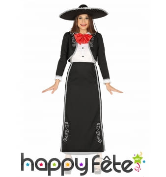 Tenue mexicaine d'apparat noire et rouge femme