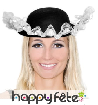 Tricorne pirate noir avec dentelle blanche