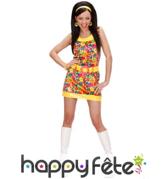 Tenue robe courte multicolore fleurie de hippie