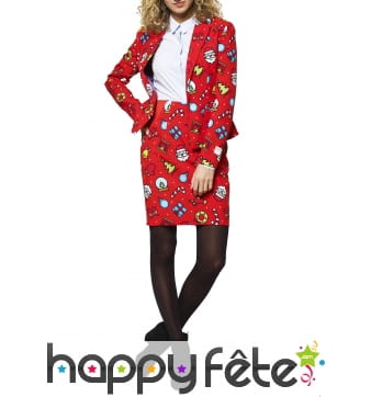 Tailleur rouge motif de Noël fun