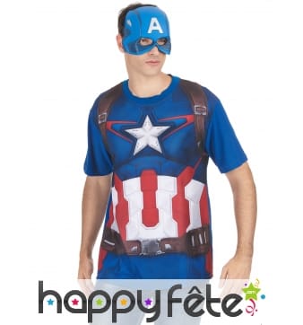 T-Shirt Captain America 2 avec masque, adulte