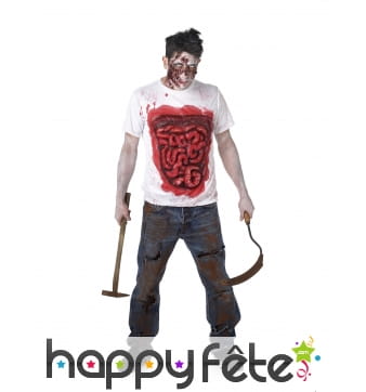 T-shirt de zombie avec boyaux pour adulte