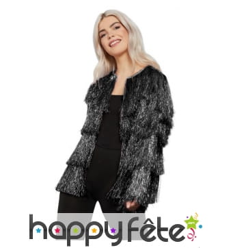 Veste disco noire à franges pour femme