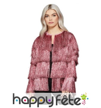 Veste disco rose à franges pour femme