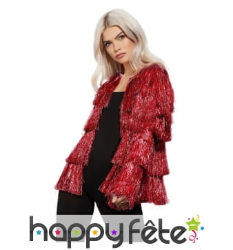 Veste disco rouge à franges pour femme