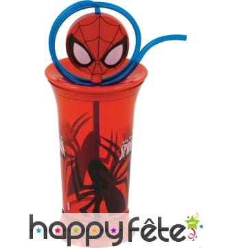 Verre Spiderman en plastique avec paille