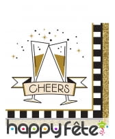 16 petites serviettes cheers noir et or