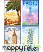 Affiches Londres, Paris, Pise et Egypte en carton