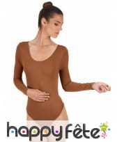 Body marron pour femme, longues manches