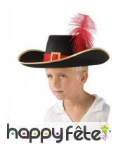Chapeau de mousquetaire noir et rouge pour enfant