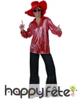 Costume disco rouge brillant et argenté pour homme