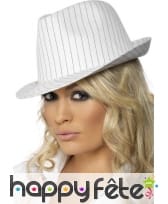 Chapeau gangster femme blanc rayé noir