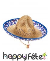 Chapeau mexicain en paille contour bleu