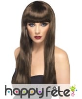 Perruque lisse brune avec frange, long cheveux