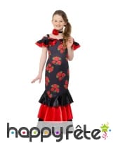 Robe de petite danseuse de flamenco noir rouge