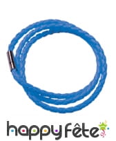 Triple bracelet tressé bleu fluo corde simili cuir