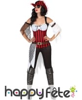 Tenue de femme pirate à rayures noires et rouges