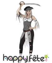 Tenue de piratesse zombie lignée noire blanc