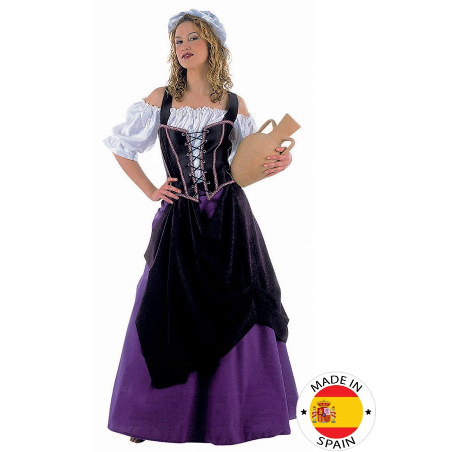 Costume robe violette noire de serveuse médiévale