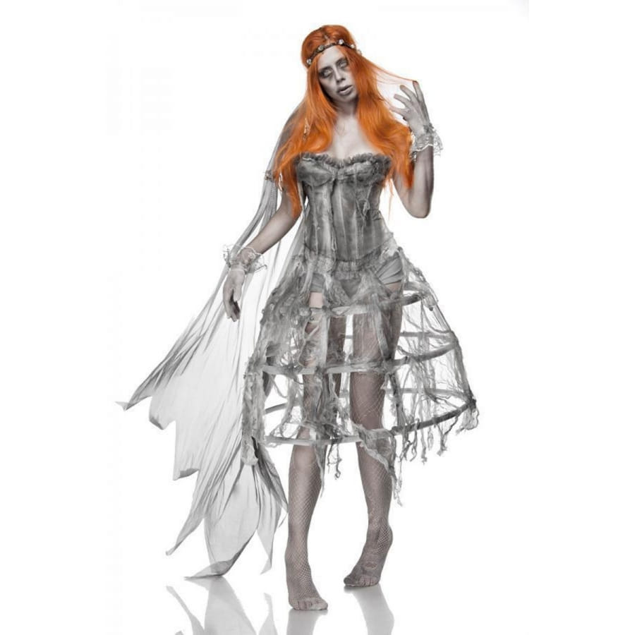 Robe corset grise de mariée zombie avec cerceau