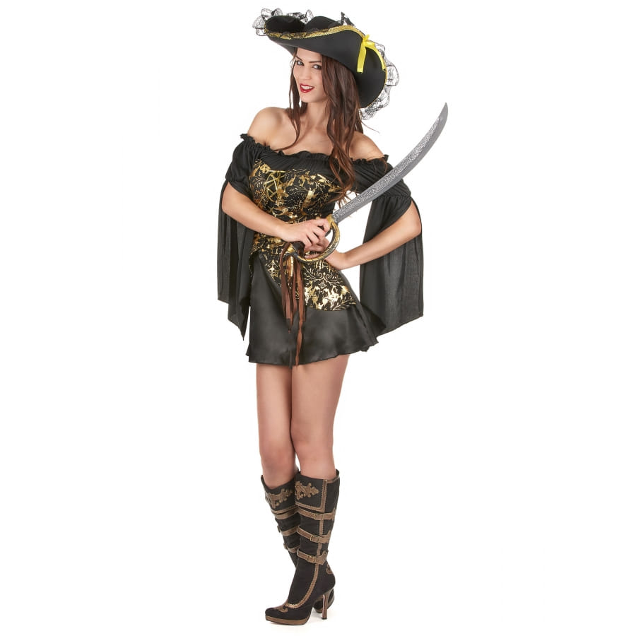 Robe Noire De Pirate Corset Doré 5035