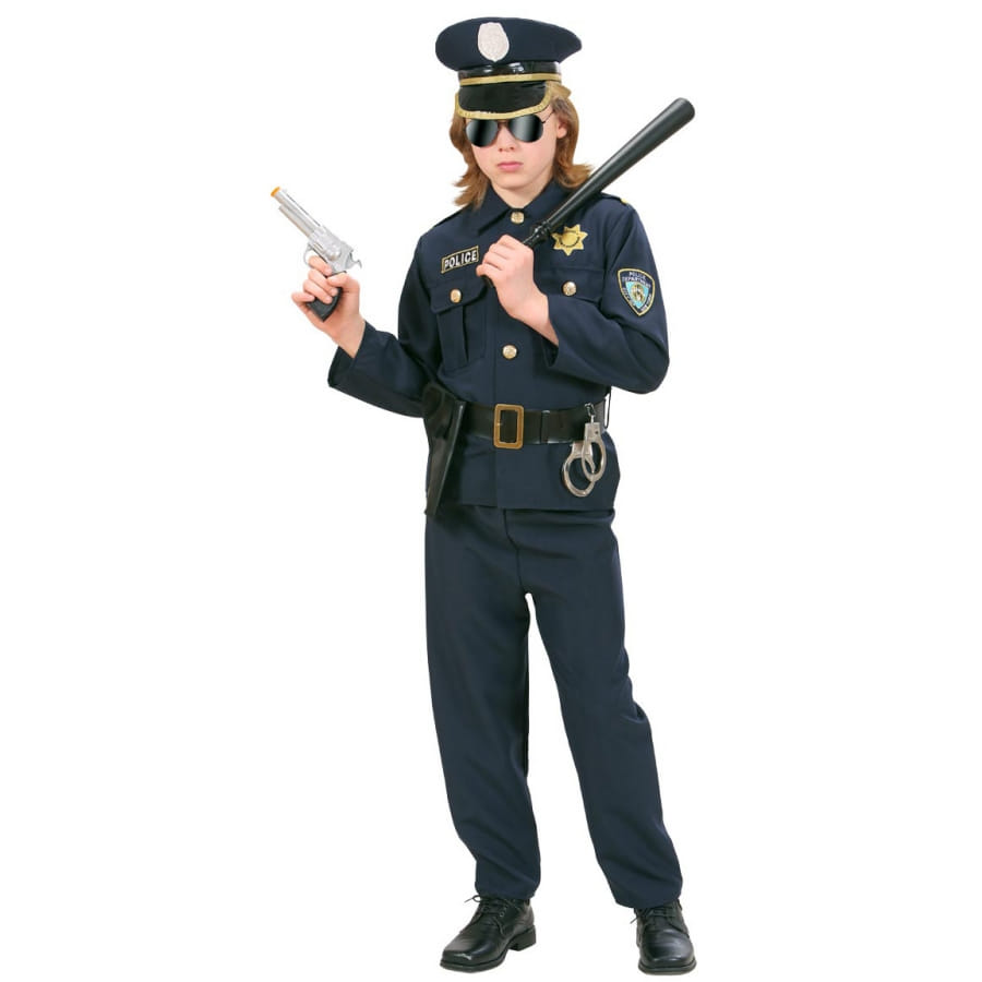 Costume de policier, tout-petits et enfants, tenue bleue avec  chemise/pantalon/chapeau, tailles variées