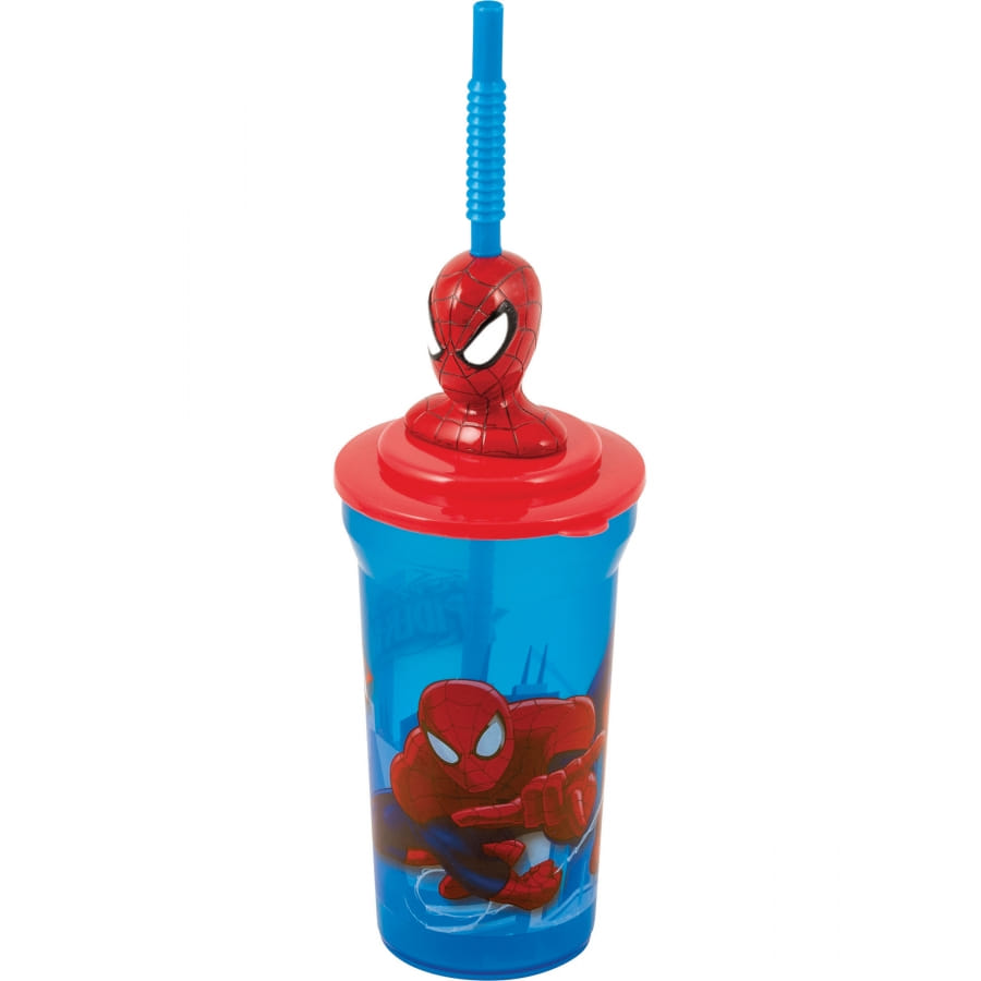 Gobelet avec paille Spiderman enfant verre en plastique